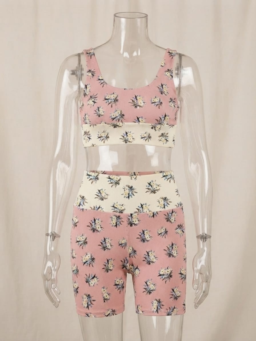 Beach Riot Pink & Cream Ribbed Two-Piece Set Label